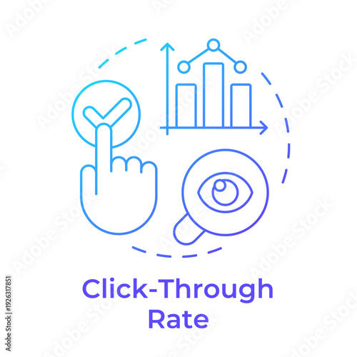 Click through rate blue gradient concept icon. Market analysis, statistics monitoring. Corporate research. Round shape line illustration. Abstract idea. Graphic design. Easy to use in booklet, article