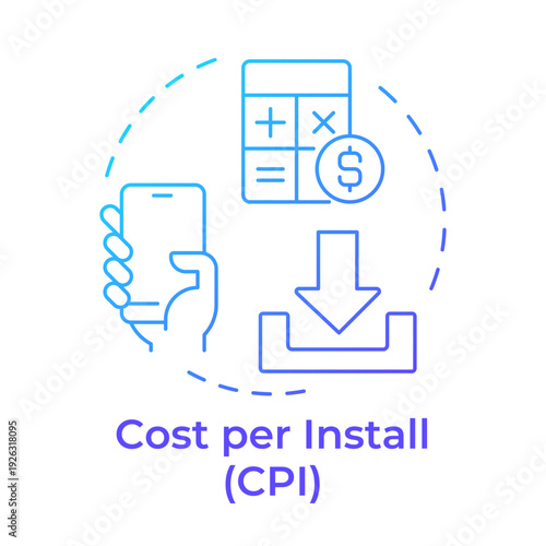 Cost per install blue gradient concept icon. Cpi metric, product pricing. User download, marketing profit. Round shape line illustration. Abstract idea. Graphic design. Easy to use in booklet