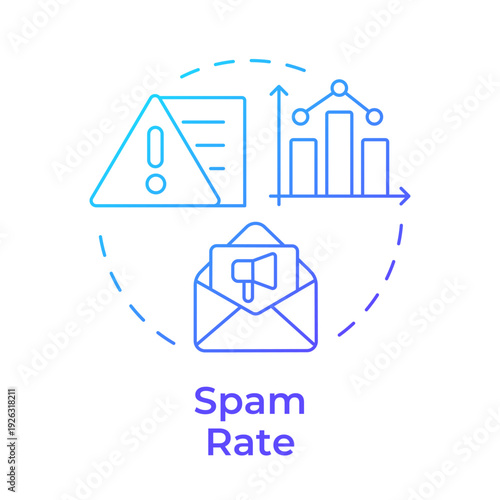 Spam rate blue gradient concept icon. Email marketing, advertising statistics. Communication strategies. Round shape line illustration. Abstract idea. Graphic design. Easy to use in booklet, article