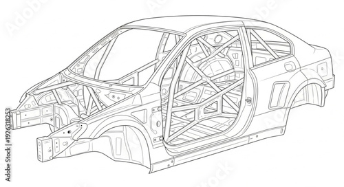 Detailed Technical Drawing of Car Chassis.