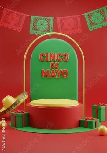 Festive Cinco De Mayo Display with Stage and Banners