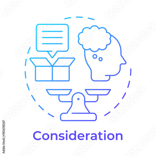 Consideration blue gradient concept icon. Consumer behavior, decision making. Cognitive processes. Round shape line illustration. Abstract idea. Graphic design. Easy to use in booklet, article