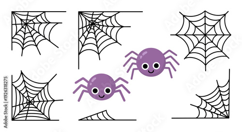Cute Halloween Vector Graphics: Spiders and Spiderwebs for Spooky Holiday Designs