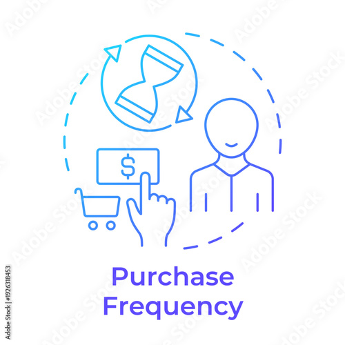 Purchase frequency blue gradient concept icon. Business metric, customer purchase. Marketing strategy. Round shape line illustration. Abstract idea. Graphic design. Easy to use in booklet, article