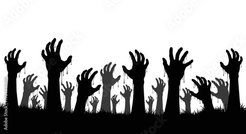 Silhouette of Many Zombie Hands Reaching Out of the Ground with Dripping Effect