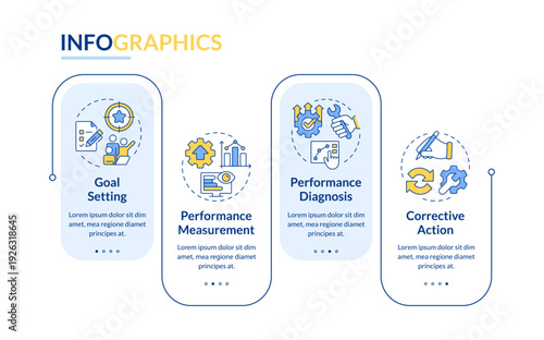 Marketing control rectangle infographic vector. Performance tracking, statistical metrics. Data visualization with 4 steps. Editable rectangular options chart. Lato-Bold, Regular fonts used