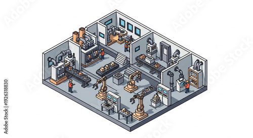 Isometric View of Factory Interior.