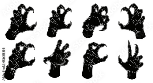Collection of Black Monster Claws and Hand Gestures, Scary and Menacing