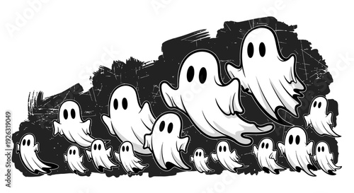 Spooky Halloween Ghosts Collection Animated Illustration on Dark Background