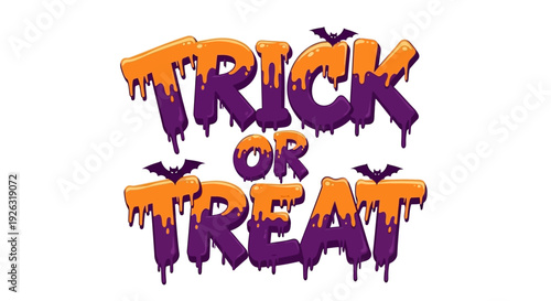 Spooky Halloween Trick or Treat Drip Text with Bats for Festive Holiday Design