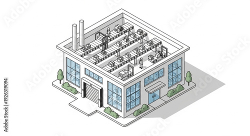 Isometric View of Modern Data Center Building.