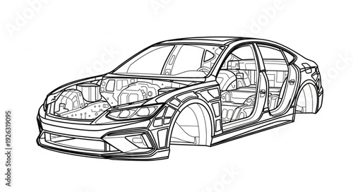 Detailed Technical Drawing of Car Structure.