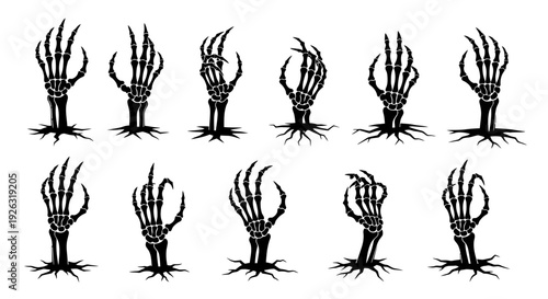 Collection of Spooky Skeleton Hands Emerging from Ground Vector Art