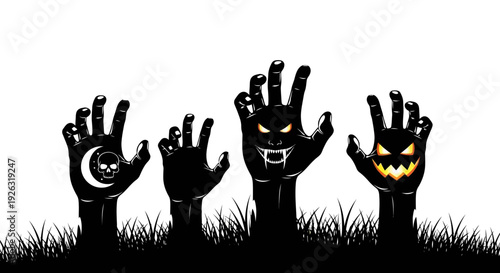 Spooky Zombie Hands Emerging from Grass for Halloween Night Party