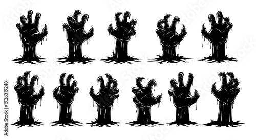 Spooky Zombie Hands Emerging from the Ground, Graphic Illustration