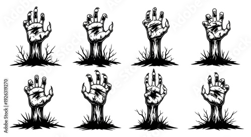 Creepy Zombie Hands Emerging from the Ground, Spooky Halloween Graphic Element