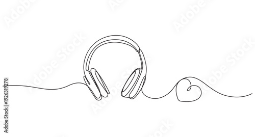 Music Headphones Line Art Vector Illustration,Audio Headphones Continuous Line Drawing Vector