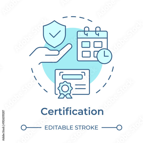 Certification soft blue concept icon. Quality assurance, legal compliance. Insurance policy. Round shape line illustration. Abstract idea. Graphic design. Easy to use in presentation, blog post