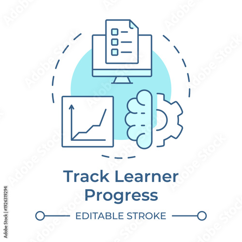 Track learner progress soft blue concept icon. Digital documentation, progress tracking. Round shape line illustration. Abstract idea. Graphic design. Easy to use in presentation, blog post