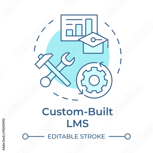 Custom built lms soft blue concept icon. Elearning software, statistical metrics. Round shape line illustration. Abstract idea. Graphic design. Easy to use in presentation, blog post