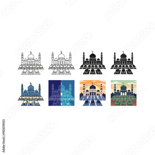 Iconic Taj Mahal Architectural Views in Diverse Illustration Styles