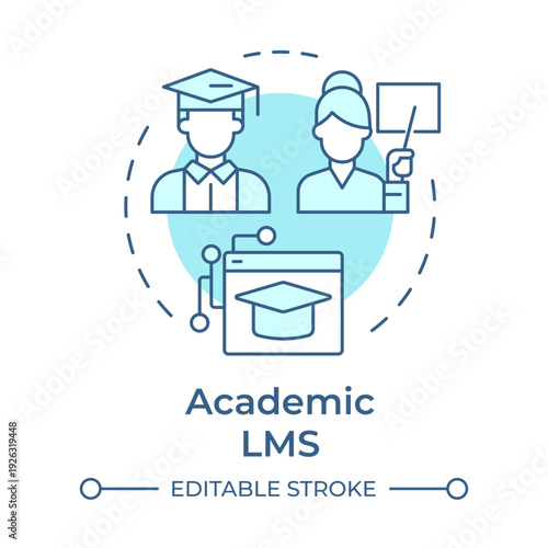Academic lms soft blue concept icon. Software platform, educational content. Online lessons. Round shape line illustration. Abstract idea. Graphic design. Easy to use in presentation, blog post