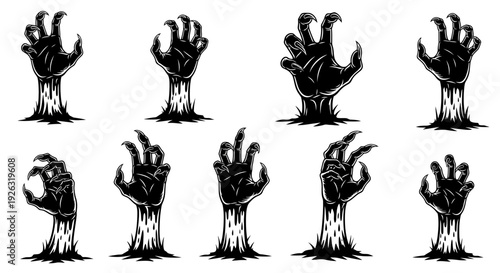 Creepy Zombie Hands Emerging from Ground, Horror Halloween Clipart Collection