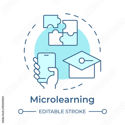 Microlearning soft blue concept icon. Educational strategy, mobile access. Process organization. Round shape line illustration. Abstract idea. Graphic design. Easy to use in presentation