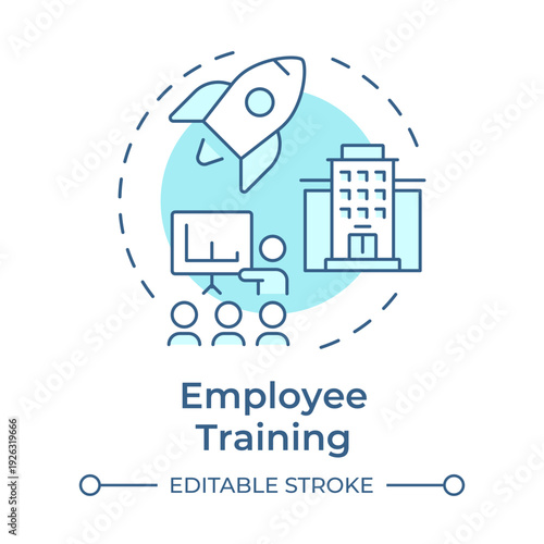 Employee training soft blue concept icon. Professional development, organizational growth. Round shape line illustration. Abstract idea. Graphic design. Easy to use in presentation, blog post
