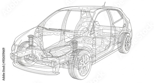 Detailed Wireframe Illustration of Modern Car Design.