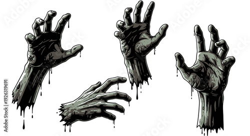 Creepy Zombie Hands Reaching Out with Dripping Blood Splatter Vector Art