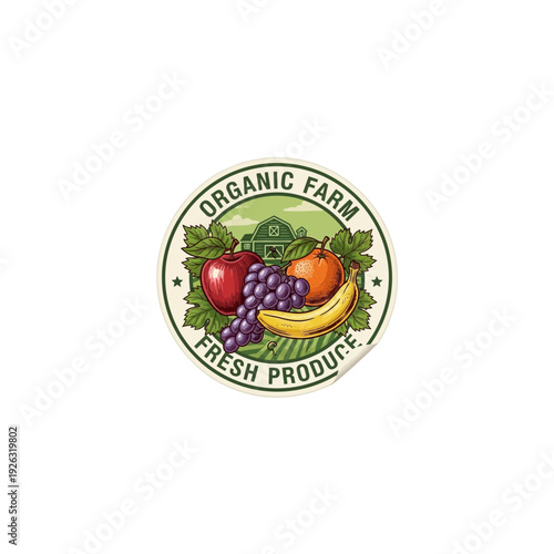 Organic Farm Fresh Produce Fruits Vintage Rustic Emblem Design