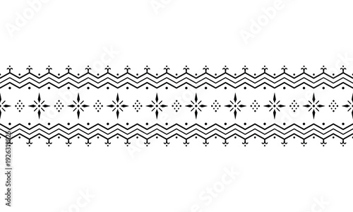 seamless tribal tattoo bracelet with geometric ethnic ornament. Repeating monochrome border design suitable for arm band tattoo frame textile print packaging decoration and decorative borders.