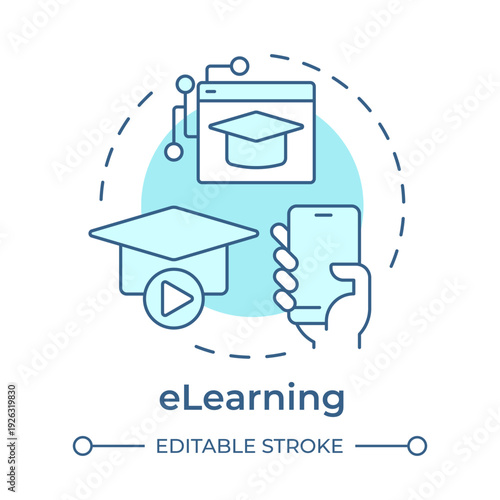 Elearning soft blue concept icon. Educational approach, digital technologies. Professional development. Round shape line illustration. Abstract idea. Graphic design. Easy to use in presentation