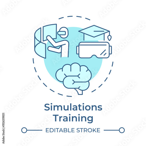 Simulations training soft blue concept icon. Learning methodology, decision making. Round shape line illustration. Abstract idea. Graphic design. Easy to use in presentation, blog post