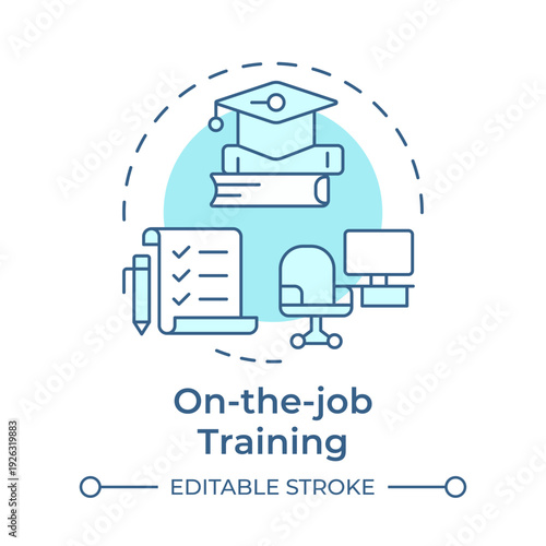 On the job training soft blue concept icon. Learning method, employees development. Professional knowledge. Round shape line illustration. Abstract idea. Graphic design. Easy to use