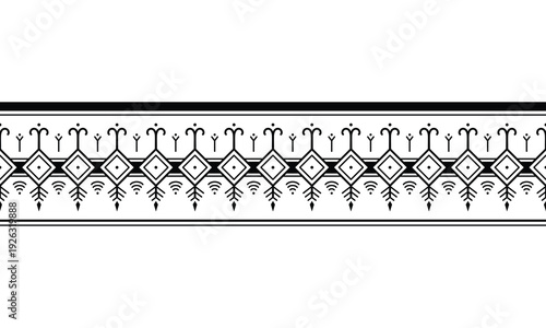 seamless tribal tattoo bracelet with geometric ethnic ornament. Repeating monochrome border design suitable for arm band tattoo frame textile print packaging decoration and decorative borders.