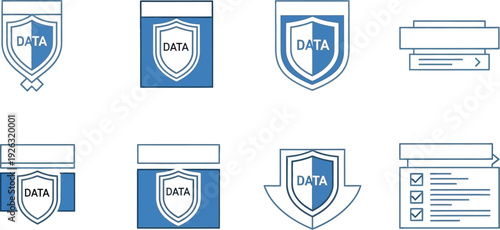 Vector graphic illustration set demonstrating essential concepts of data privacy, consent, and management for digital security applications and services.