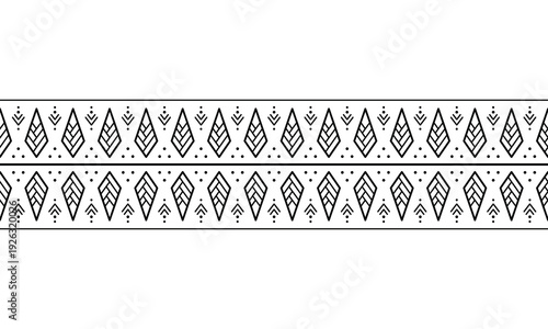seamless tribal tattoo bracelet with geometric ethnic ornament. Repeating monochrome border design suitable for arm band tattoo frame textile print packaging decoration and decorative borders.
