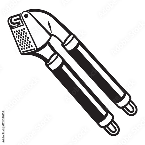 Garlic Press Crusher Icon - Manual Stainless Steel Kitchen Tool Vector for Cooking and Food Preparation