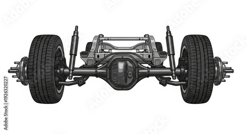 Rear Axle Assembly with Wheels and Suspension.