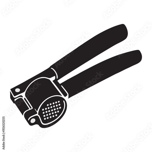 Garlic Press Crusher Icon - Manual Stainless Steel Kitchen Tool Vector for Cooking and Food Preparation