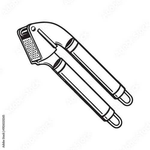 Garlic Press Crusher Icon - Manual Stainless Steel Kitchen Tool Vector for Cooking and Food Preparation
