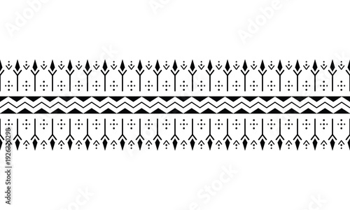 seamless tribal tattoo bracelet with geometric ethnic ornament. Repeating monochrome border design suitable for arm band tattoo frame textile print packaging decoration and decorative borders.
