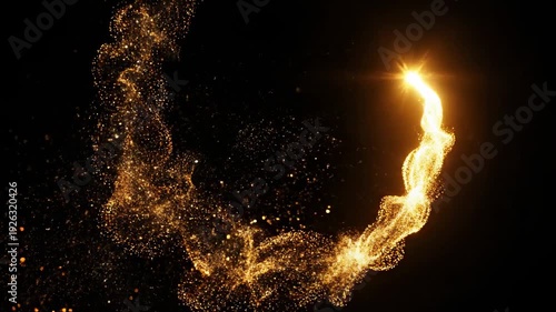 Powerful golden particles flow and sparkle, creating a glowing Christian cross symbol perfect for church services and spiritual presentations.