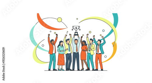 Colorful illustration of a diverse group of people celebrating the International Day of Happiness with a festive and joyful atmosphere.