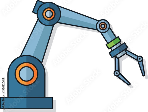 A detailed illustration of a robotic arm with blue and gray tones ideal for technology projects on transparent background silhouette