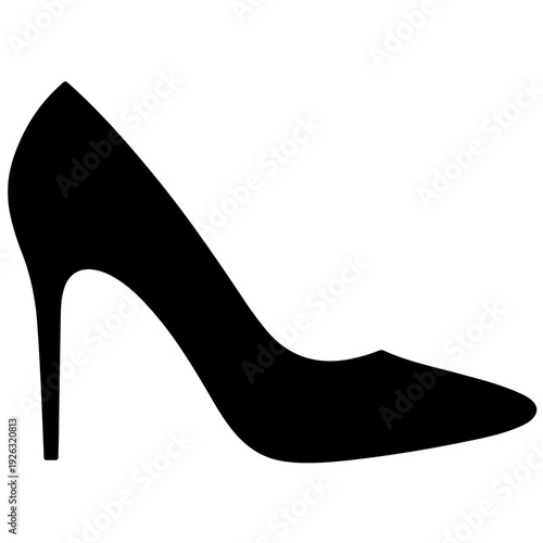 A black high-heeled shoe on a white background