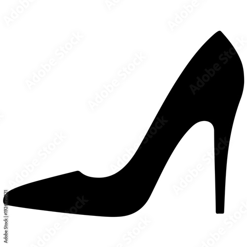 A black high-heeled shoe silhouette on a white background