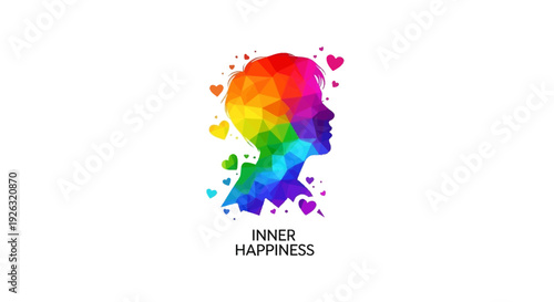 Colorful illustration of a rainbow silhouette with hearts celebrating International Day of Happiness with a joyful mood against a clean white background.
